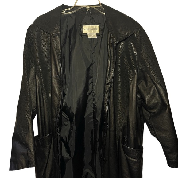 Charles Klein Jackets & Blazers - Vintage Charles Klein Leather Trench Coat Jacket 80s 90s Duster Size Large Snake